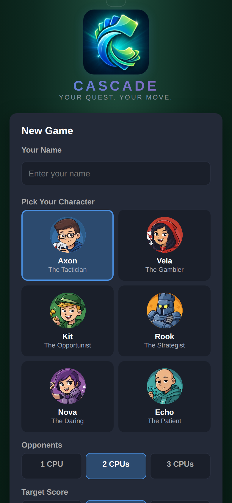 Cascade Cards - Pick Your Character