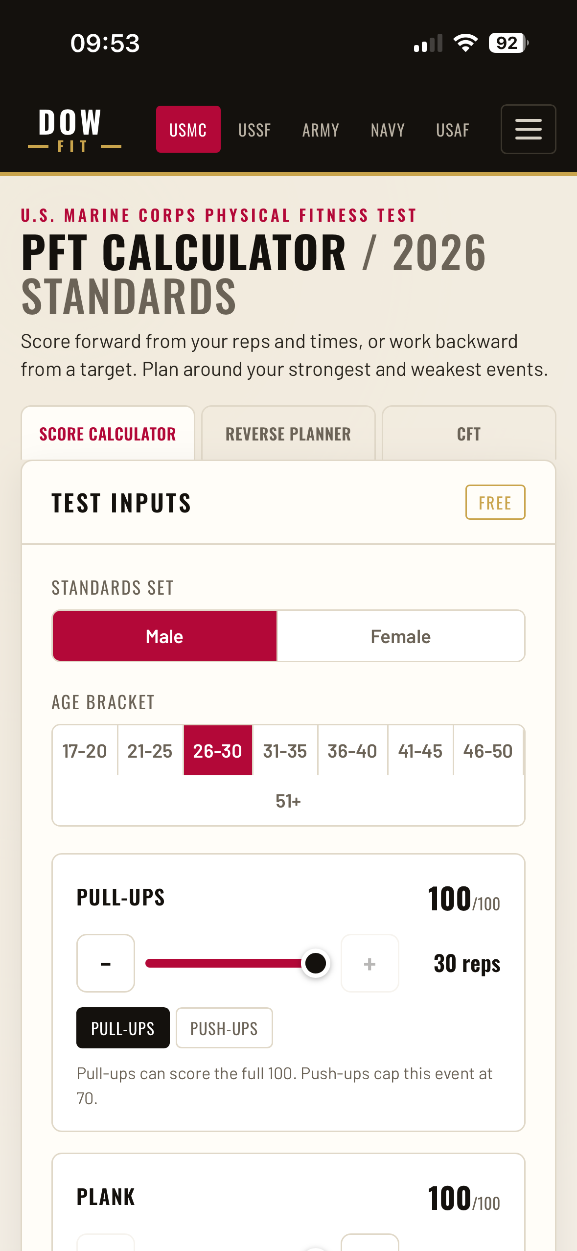 DOWFit - Score Calculator