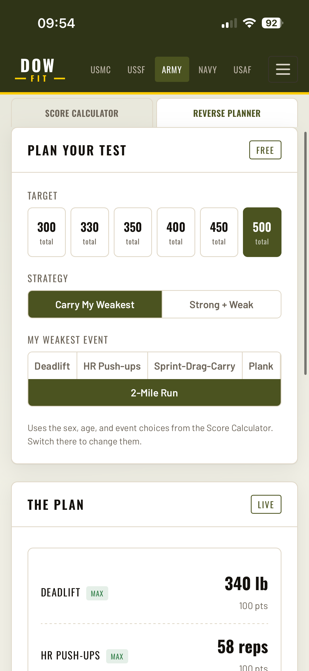 DOWFit - Reverse Planner